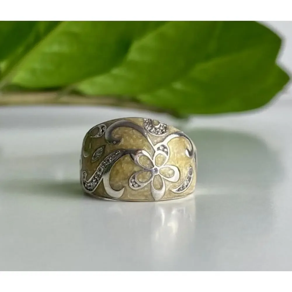 925 Sterling Silver Agate & CZ Ring Size 6.75